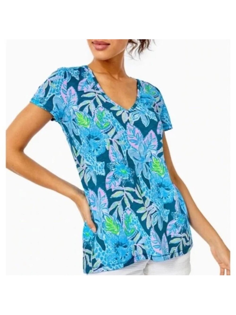 Lilly Pulitzer Etta V-neck T-shirt in Macaw Blue